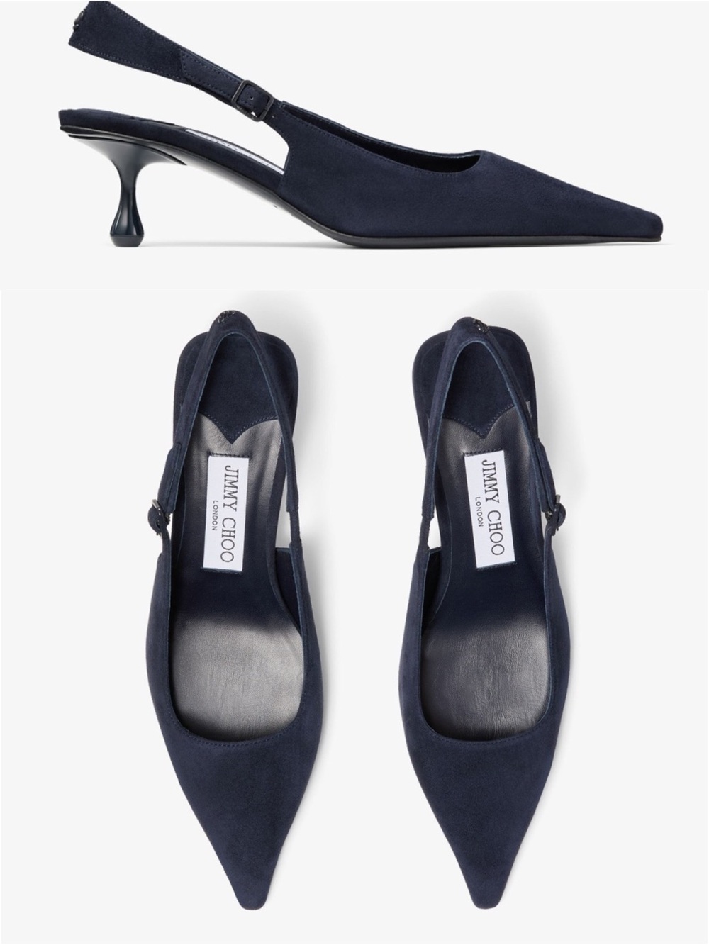 New Jimmy Choo Amel 50 Marine Suede Slingbacks $1,095